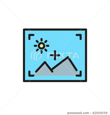 Picture in photo frame, autofocus, action camera flat color line icon. 62050559