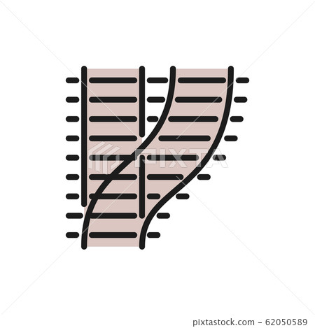 Curved railways, railroad tracks, train roads flat color line icon. Curved railways, railroad tracks, train roads flat color line icon. 62050589