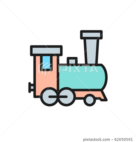 Old locomotive, train, railroad flat color line icon. Old locomotive, train, railroad flat color line icon. 62050591