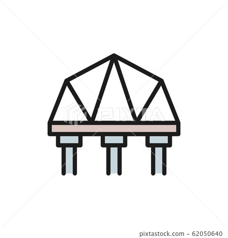 Vector suspension bridge flat color line icon. Vector suspension bridge flat color line icon. 62050640