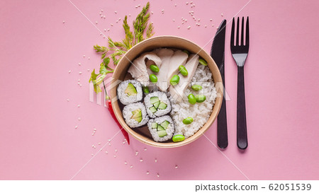 Food banner. Rolls with cucumber, boiled rice 62051539