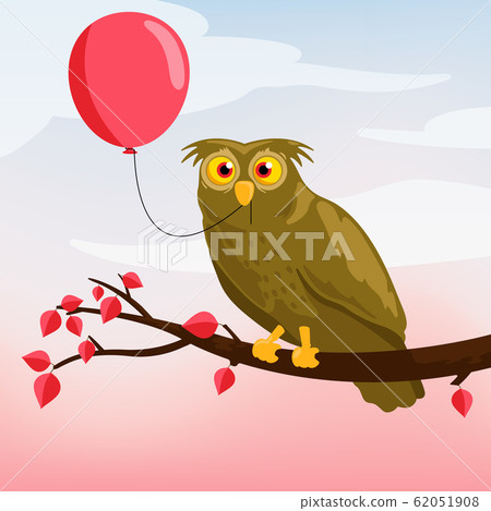 owl with a red balloon owl with a red balloon 62051908