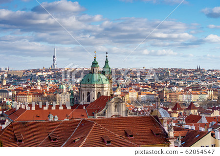Beautiful old town Prague.  Top view from the observation deck on the old city, Prague, Czech Republic 62054547