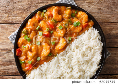 Spicy traditional shrimp Etouffee with celery, Spicy traditional shrimp Etouffee with celery, 62055735