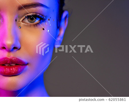 Portrait of the girl is highlighted in bright blue 62055861