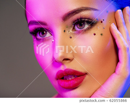 Portrait of the girl is highlighted in bright blue 62055866