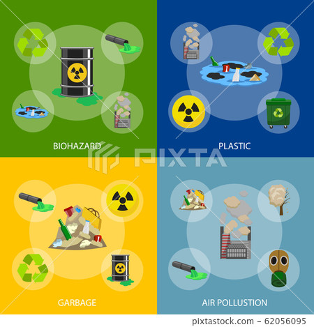 Pollution Concept Banner Set 3d Isometric View.-插圖素材 