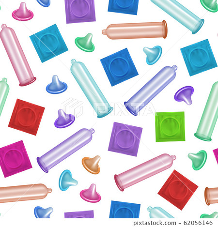 Realistic 3d Detailed Latex Condom Seamless Pattern Background. Vector Realistic 3d Detailed Latex Condom Seamless Pattern Background. Vector 62056146