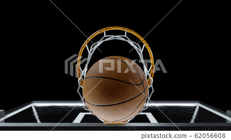 3d render Basketball hit the basket on a black background 3d render Basketball hit the basket on a black background 62056608