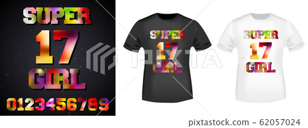 17 super girl t-shirt print stamp for tee, t shirts applique, fashion, badge, label retro clothing, jeans, and casual wear. Vector illustration 17 super girl t-shirt print stamp for tee, t shirts applique, fashion, badge, label retro clothing, jeans, and casual wear. Vector illustration 62057024