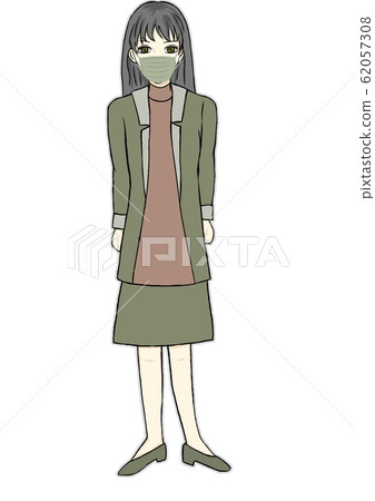 A woman in a suit wearing a mask A woman in a suit wearing a mask 62057308