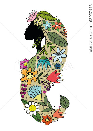 Pretty female face with floral hairstyle for your 62057938