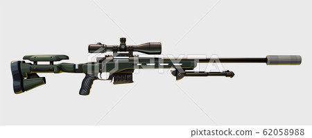 modern sniper rifle on white 62058988