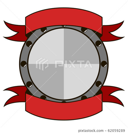 Metallic shield with red ribbons Metallic shield with red ribbons 62059289