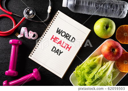 World health day, Healthy lifestyle on black background. World health day, Healthy lifestyle on black background. 62059303