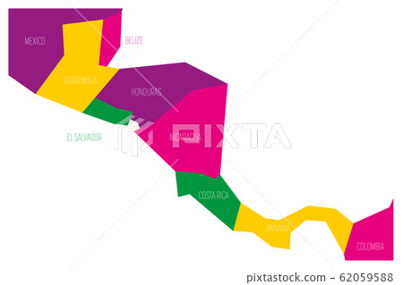 Political map of Central Amercia. Simlified schematic flat vector map in four color scheme 62059588