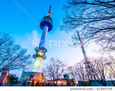 Beautiful architecture building N Seoul tower on namsan mountain landmark of Seoul Beautiful architecture building N Seoul tower on namsan mountain landmark of Seoul 62060709