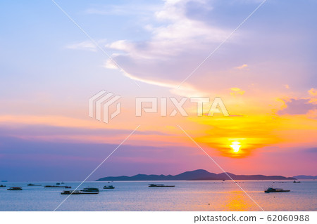 Beautiful landscape of sea ocean around Pattaya city in Thailand at sunset time Beautiful landscape of sea ocean around Pattaya city in Thailand at sunset time 62060988