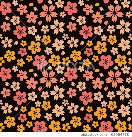 Shibazakura flower pattern (yellow, orange) retro, psychedelic, night cherry 62064778