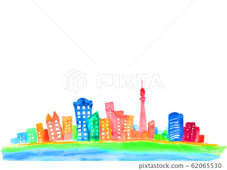 城市城市市容背景圖水彩手繪 62065530