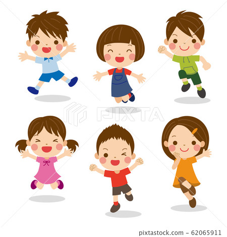 開朗的孩子，以各種姿勢和表情的插圖 62065911