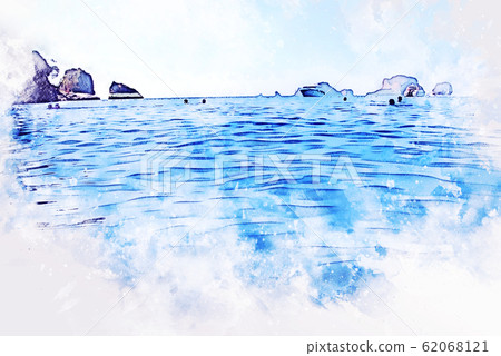 Abstract Colorful mountain peak and soft wave sea water on watercolor illustration painting background Abstract Colorful mountain peak and soft wave sea water on watercolor illustration painting background 62068121