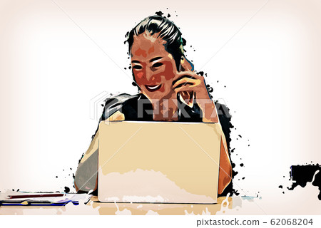 Business young woman smile portrait watercolor on watercolor illustration painting background. Business young woman smile portrait watercolor on watercolor illustration painting background. 62068204