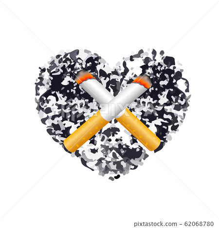 Cigarette on black heart shape. Stop smoking, World no tobacco day. Cigarette on black heart shape. Stop smoking, World no tobacco day. 62068780
