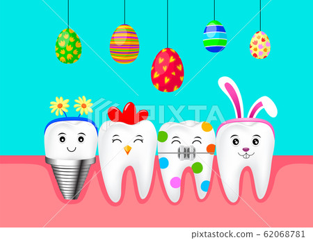 Set of Easter tooth character design with Easter eggs. 62068781