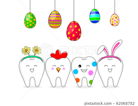 Set of Easter tooth character design with Easter eggs.  62068782