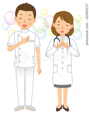 Nurse / doctor / doctor / male / female / lab coat / whole body 62069237