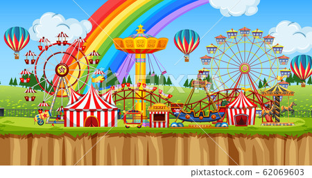 Scene with many rides in the funpark 62069603