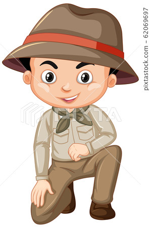 Cute boy in safari outfit on white background 62069697