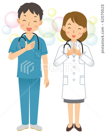 Doctor / doctor / male / female / scrub / lab coat / whole body 62070028