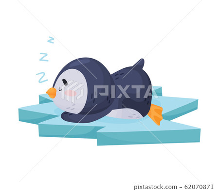 Cute Cartoon Penguin Sleeping on Ice Plate... - Stock Illustration ...