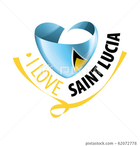 National flag of the Saint Lucia in the shape of a heart and the inscription I love Saint Lucia. Vector illustration 62072778