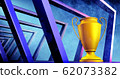 Trophy with smoke on dark blue futuristic stage background for e-sport winner concept,3D rendering. 62073382