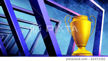 Trophy with smoke on dark blue futuristic stage background for e-sport winner concept,3D rendering. Trophy with smoke on dark blue futuristic stage background for e-sport winner concept,3D rendering. 62073382
