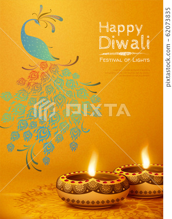 Happy diwali design with oil lamps 62073835