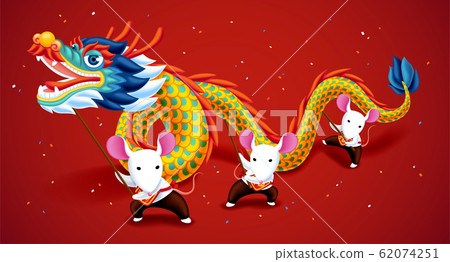 mice playing dragon dance 62074251