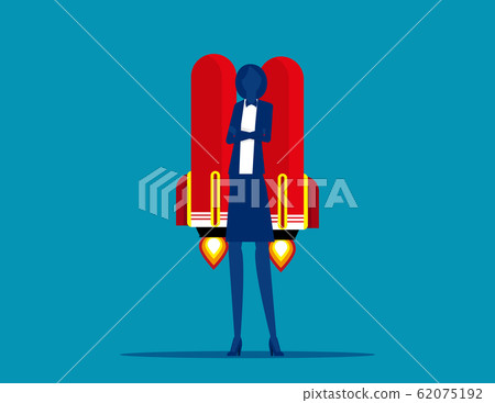 Businesswoman and a rocket suit to lift. Business Businesswoman and a rocket suit to lift. Business 62075192