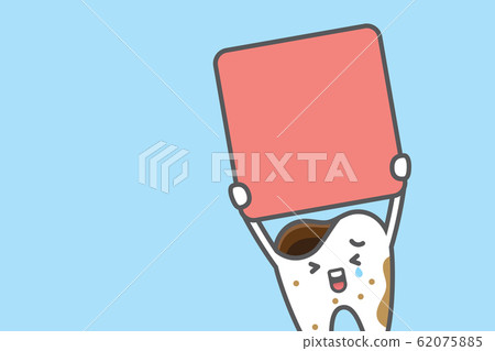 Sad Tooth boy crying and holding the blank sign 62075885
