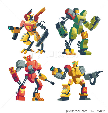 cartoon robot guards, futuristic battle androids 62075894