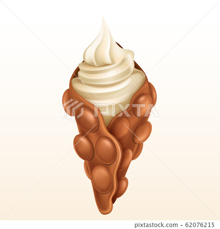 bubble waffle with whipped cream, sundae bubble waffle with whipped cream, sundae 62076215