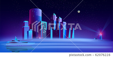 yacht in sea, lighthouse. Island city. 62076228