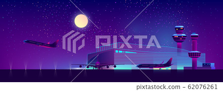 night airport in ultraviolet colors, background 62076261