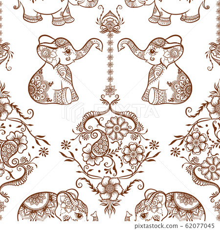Elephant in eastern ethnic style, traditional indian henna ornament. 62077045