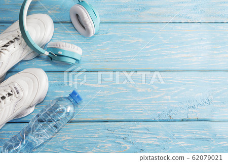 The concept of fitness with my running shoes and 62079021