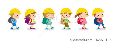 Cute elementary school student going to and from school with classmates Cute elementary school student going to and from school with classmates 62079102