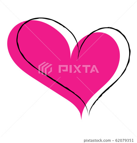Vector Illustration. Single pink hand drawn heart with black stroke. Hand drawn love symbols. Cute barbie color heart. Can be use for web design elements,icons,cards.Isolated on white background. 62079351